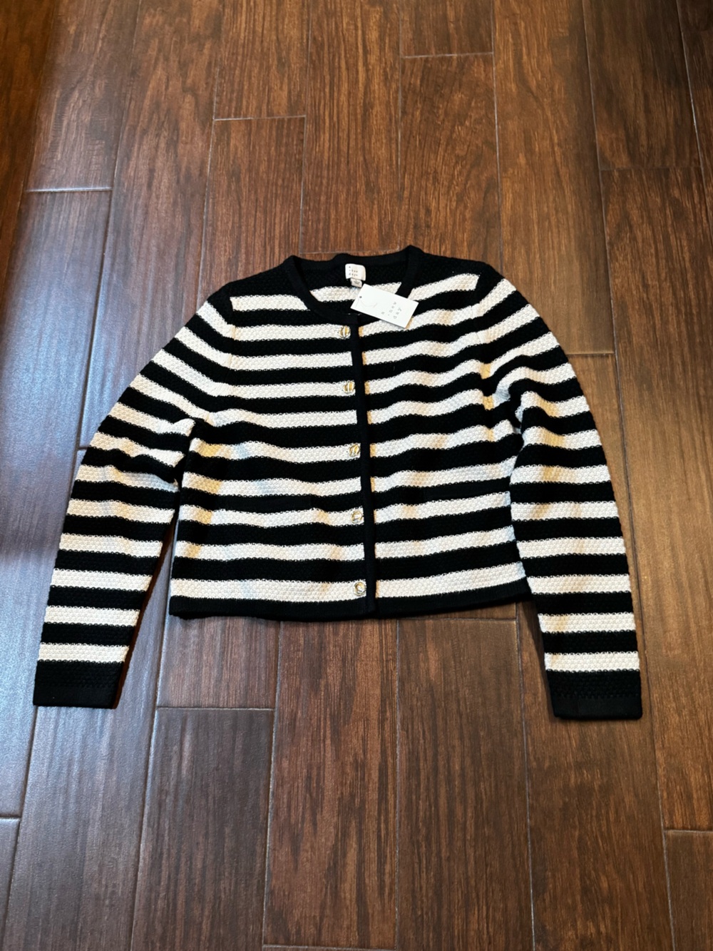 a new day Black & White Striped Knit Button Cardigan